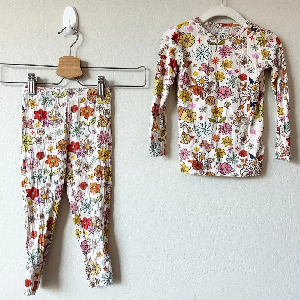 Posh Peanut Toddler Girls‎ Retro Floral Bamboo Ribbed Dolly Pajama Set Size 3T